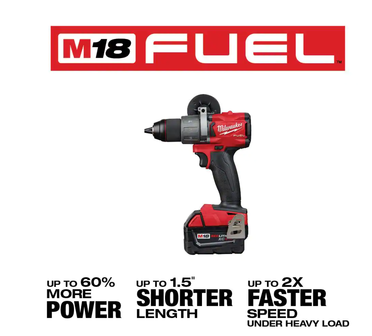 Milwaukee 2804-20-48-59-1852 M18 FUEL 18-Volt Lithium-Ion Brushless Cordless 1/2 in. Hammer Drill/Driver w/ (1) 5.0 Ah， (1) 2.0 Ah Battery and Charger