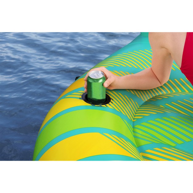 Bestway Hydro Force Sunny 5 Person Inflatable Large Floating Island Lake Water Lounge Raft With Cup Holders And Removable Sunshade Green