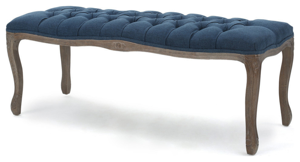 Tasette Traditional Button Tufted Fabric Bench   French Country   Upholstered Benches   by GDFStudio  Houzz