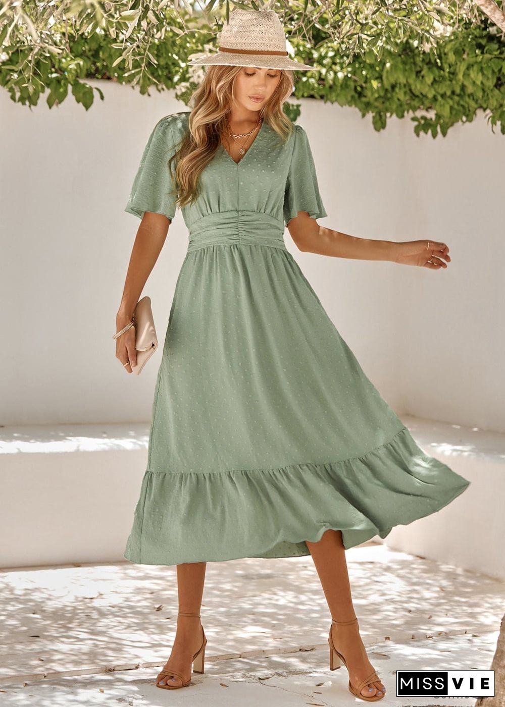 Boho Lotus Leaf Sleeve Midi Dress Mia