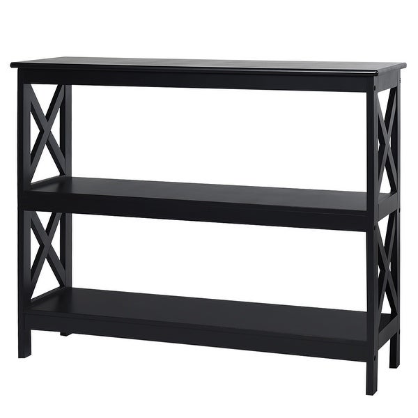 Costway 3-Tier Console Table x-Design Bookshelf Sofa Side Accent Table - 39.5'' x 12'' x 31.5''