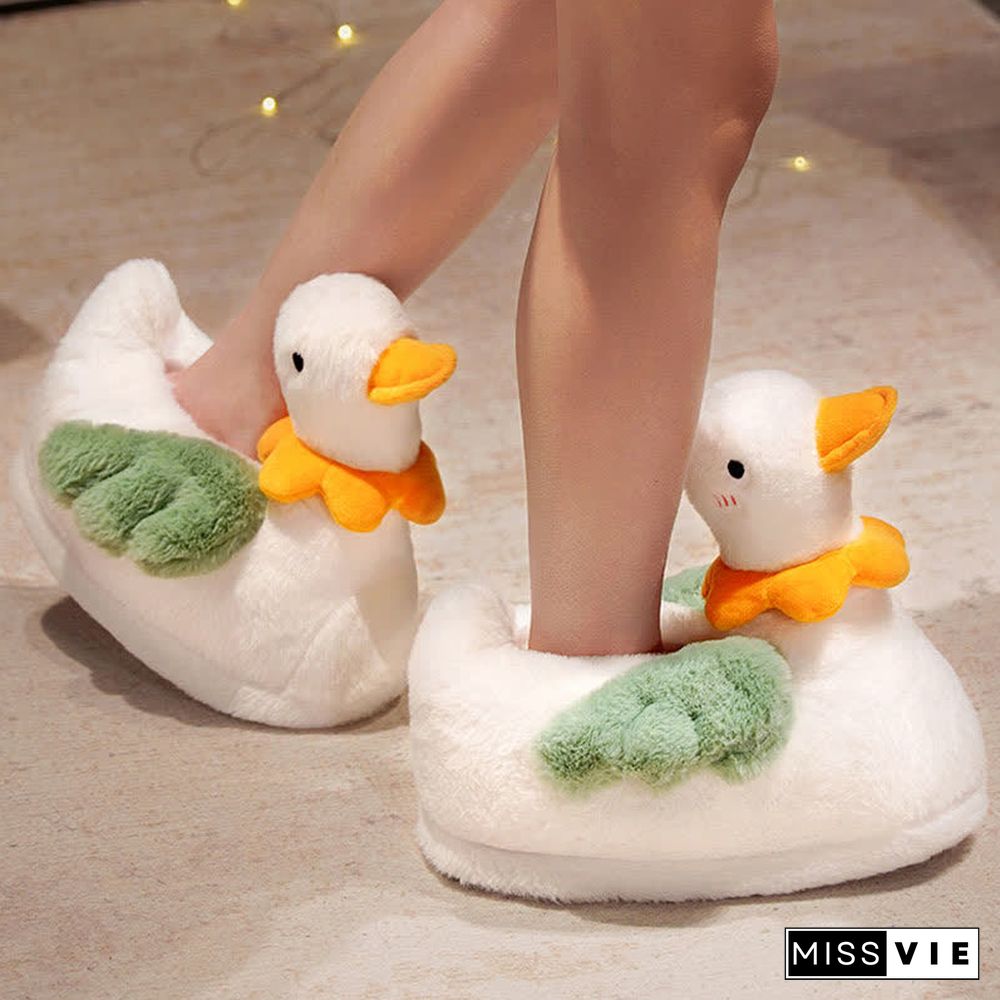 Lovely Flower Cartoon Duck Plush Slippers