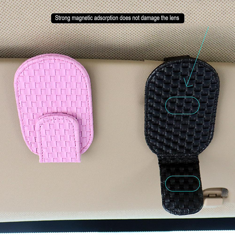 Car Sun Visor Glasses Clip Magnetic Design Leather Car Glasses Clip Card Holder For Glasses Card Invoice Pen Pink