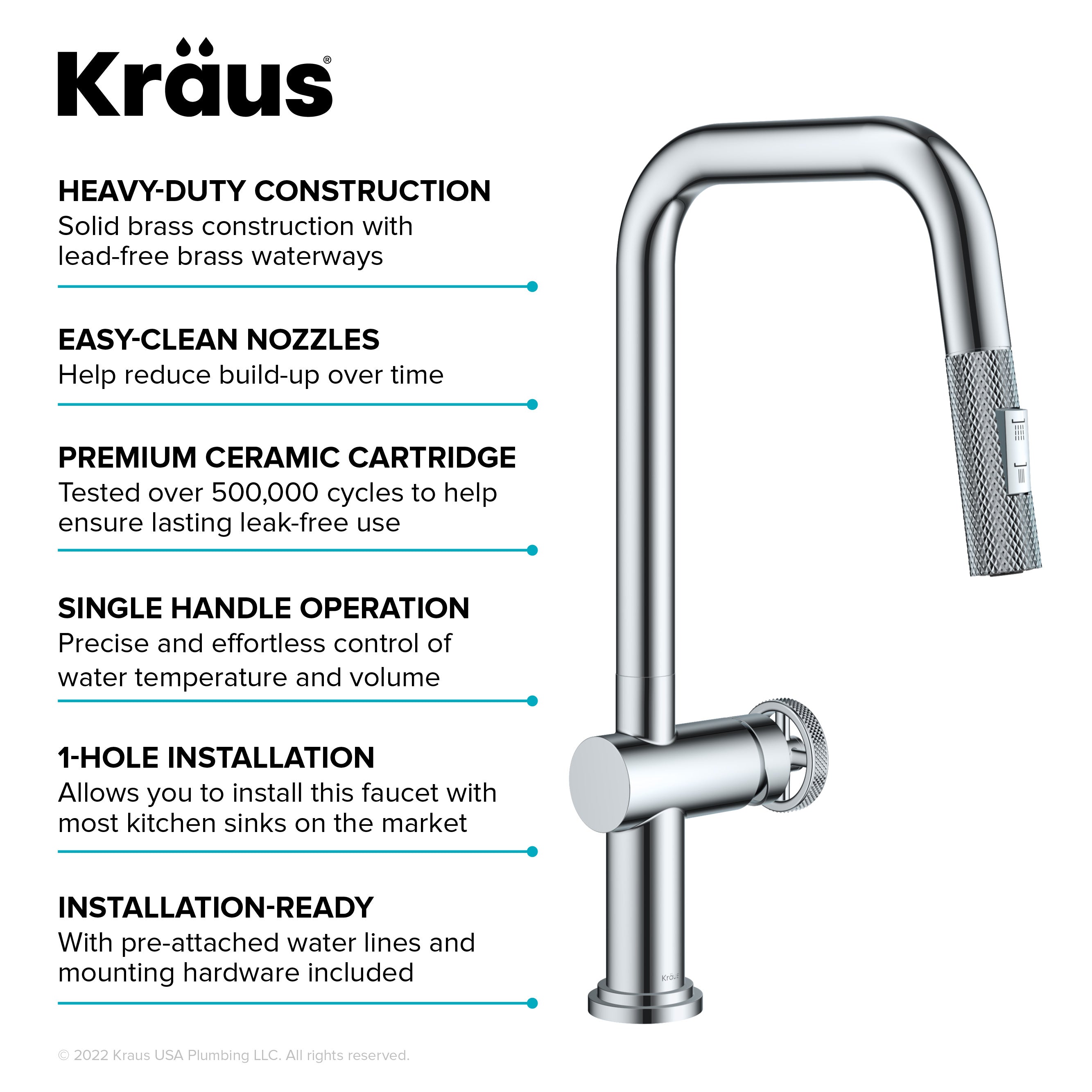 Kraus Urbix Industrial Pull-Down Single Handle Kitchen Faucet in Chrome