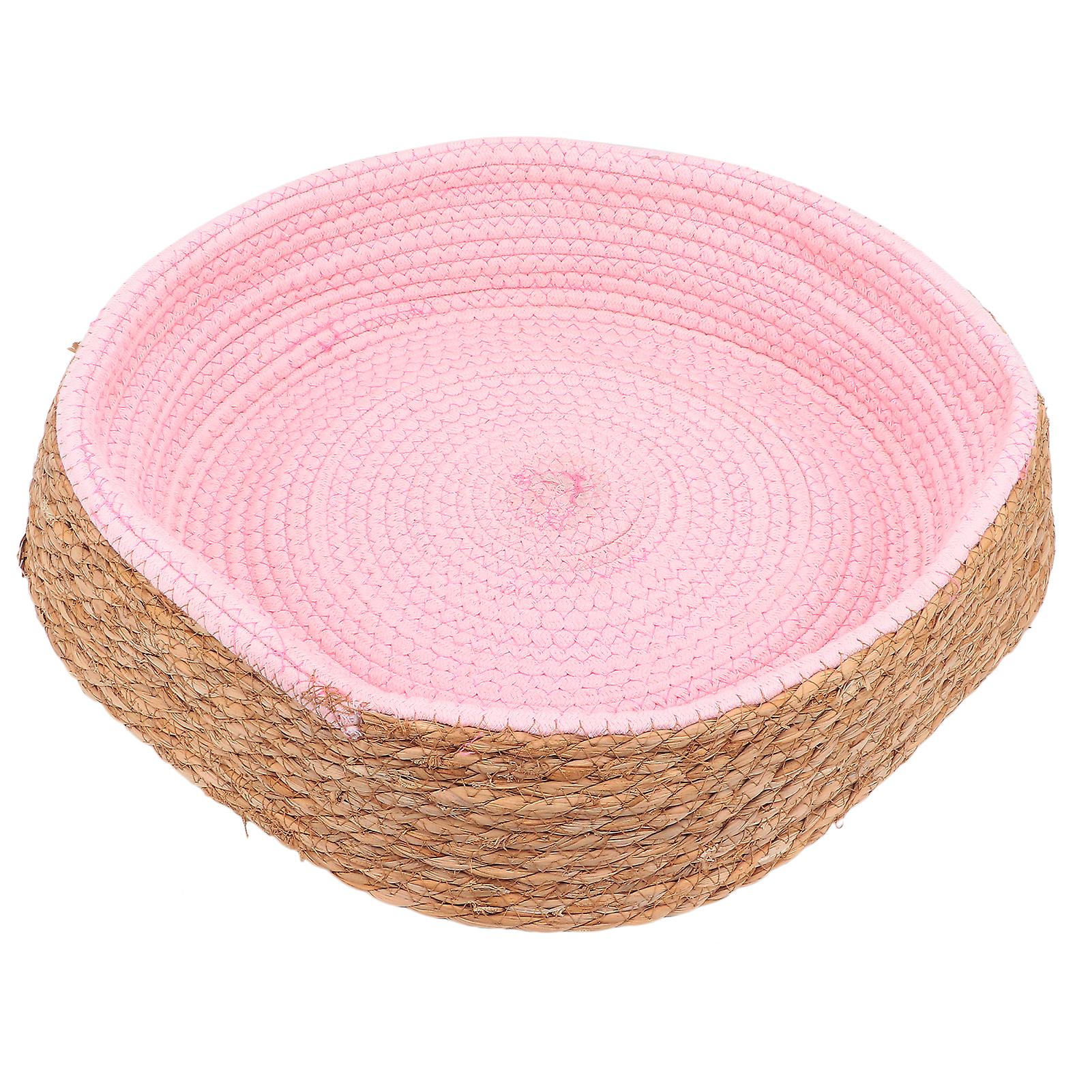 Pet Round Basket Rope Woven Rattan Bed Cat Scratching Bed For Pets Sleeping Restpink