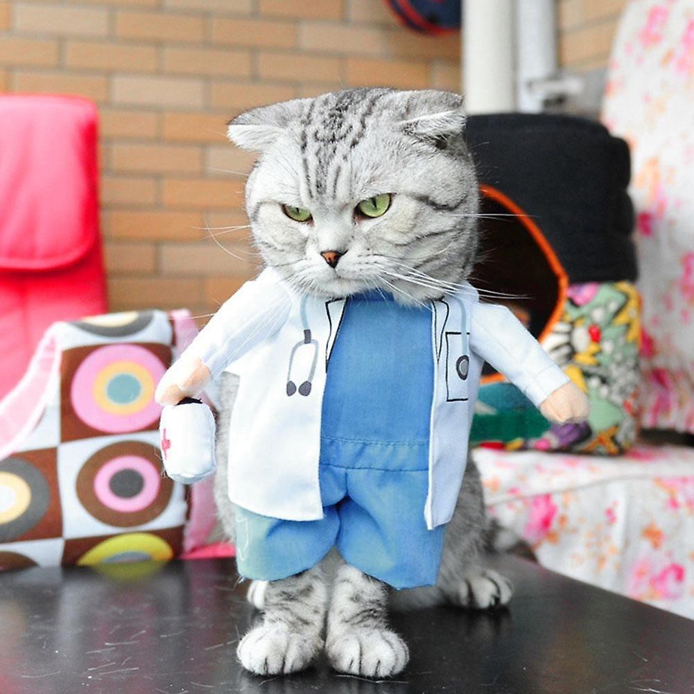 Dog Cat Doctor Costume Pet Doctor Clothing Halloween Jeans Outfit Apparel (l)