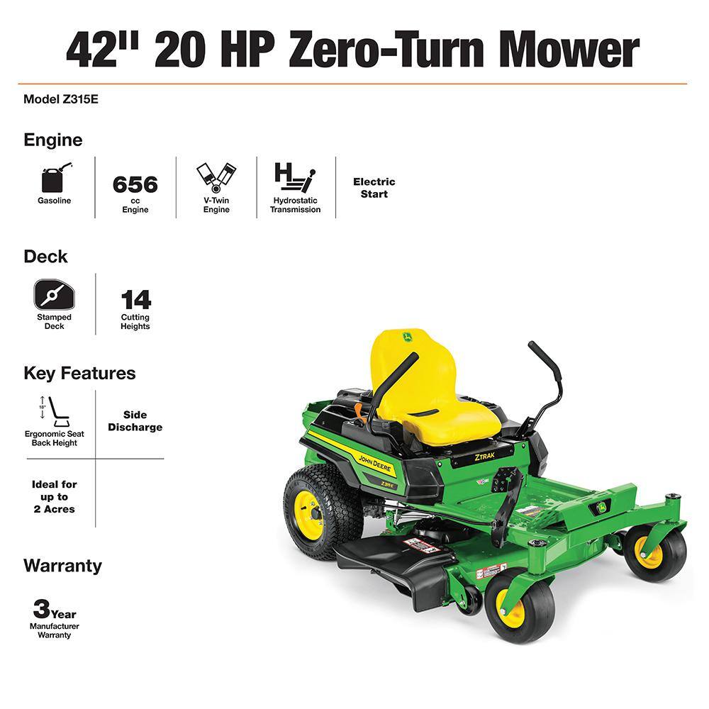 John Deere Z315E 42 in. 20 HP Gas Dual Hydrostatic Zero-Turn Riding Mower BG21296