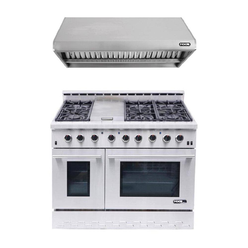 NXR Entree Bundle 48 in. 7.2 cu. ft. Pro-Style Liquid Propane Range Convection Oven Range Hood in Stainless Steel and Black NK4811BDLP