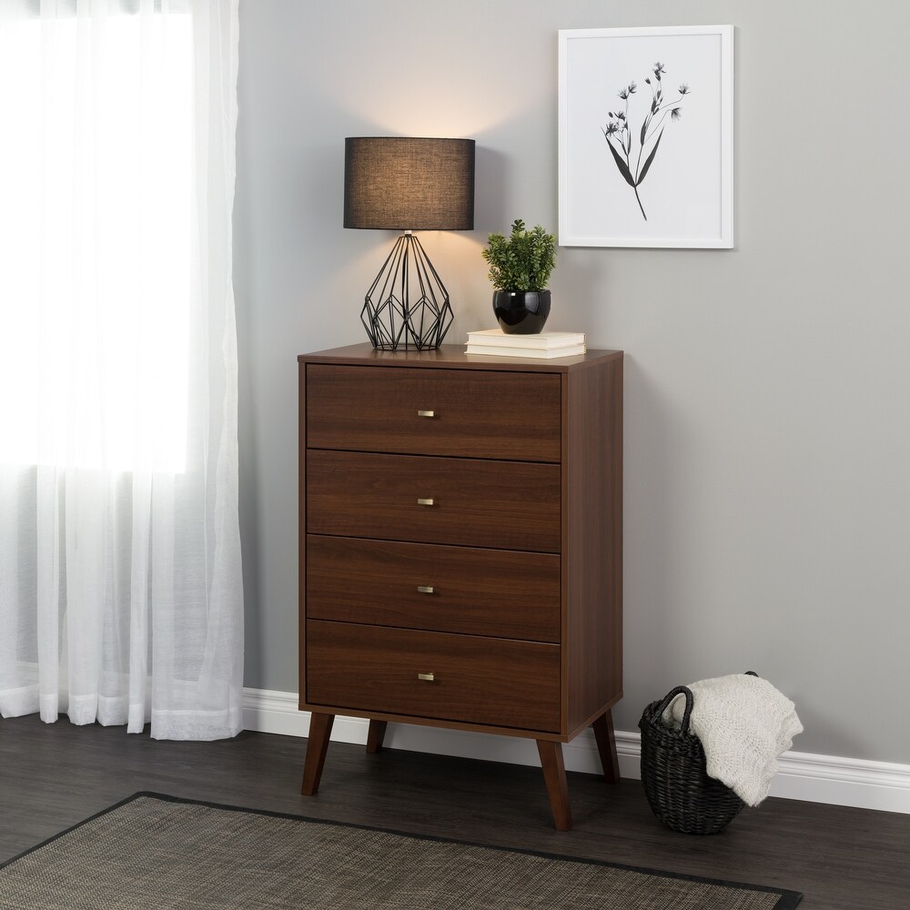 Prepac Milo Mid Century Modern 4 Drawer Chest of Drawers  Contemporary Bedroom Furniture  Small Dresser for Bedroom