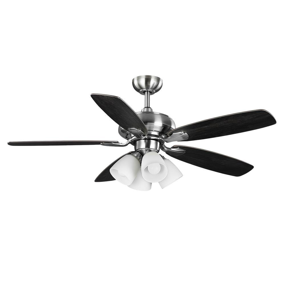 Hampton Bay Hollis 52 in Indoor LED Brushed Nickel Dry Rated Ceiling Fan with 5 Reversible Blades Light Kit and Remote Control