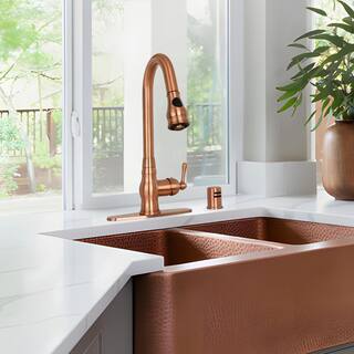 Akicon Single-Handle Pull-Down Sprayer Kitchen Faucet in Copper AK418C