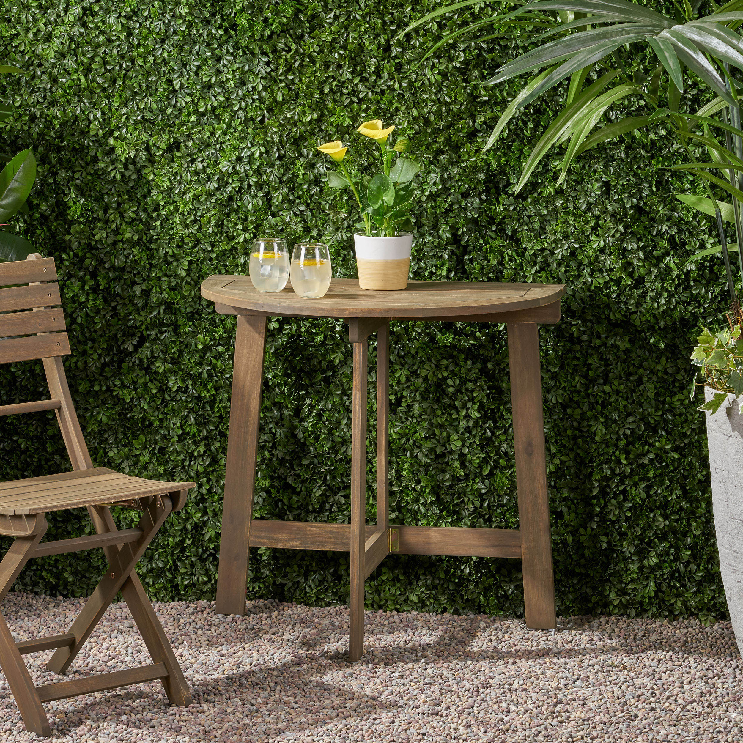 Sophia Outdoor Half-Round Acacia Wood Bistro Table