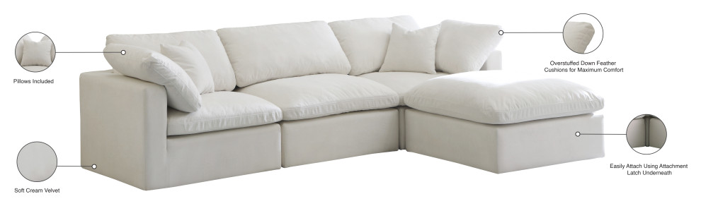 Plush Velvet / Down Standard Comfort L Shaped Modular Sectional   Transitional   Sectional Sofas   by Meridian Furniture  Houzz