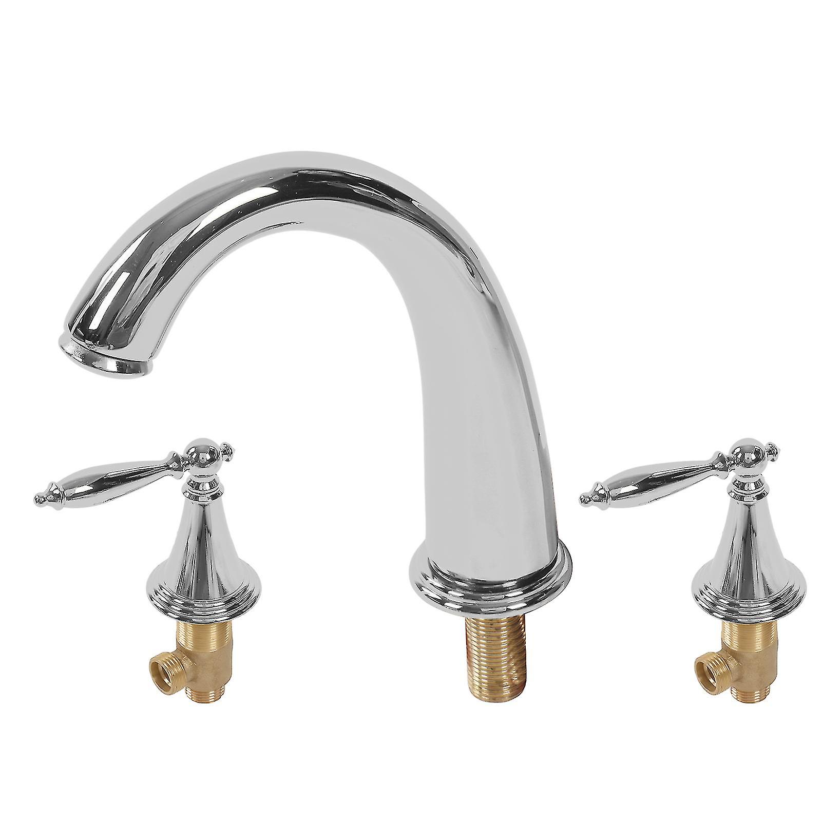 Double Handle Split Faucet Full Copper Three Hole Basin Faucet European Style Bathroom Sink Faucet Silver