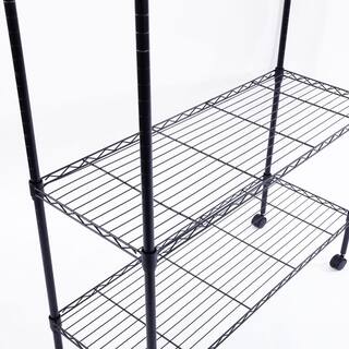 Karl home Black 5-Tier Metal Freestanding Garage Storage Shelving Unit with Wheels (13.78 in. W x 65 in. H x 35.43 in. D) 302992573365