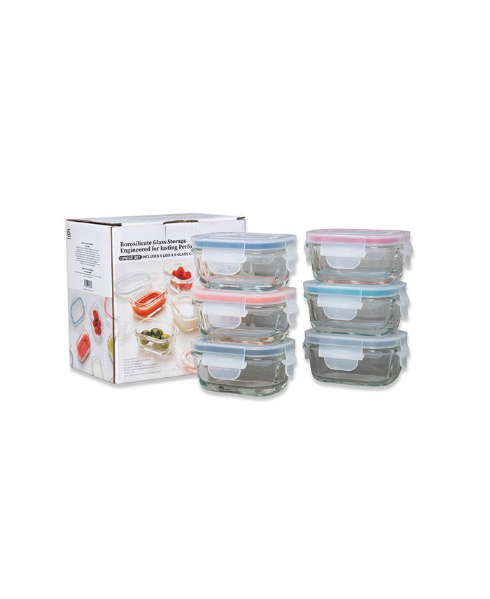 Genicook 12 Pc Rectangular Shape Borosilicate Glass Small Baby-Size Meal and Food Storage Containers Set