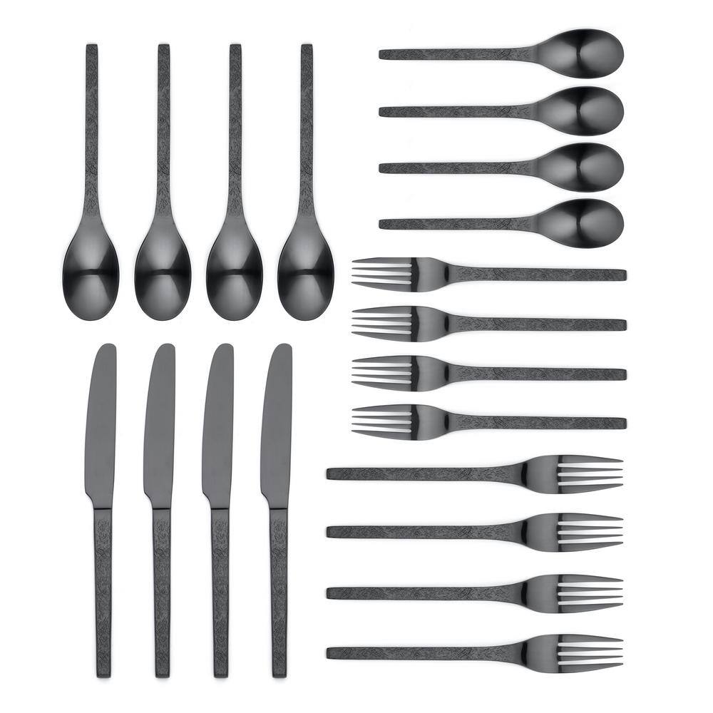 ORNATIVE Eve 20 Piece Matte Black 180 Stainless Steel Flatware Set Service for 4 10020MBR1