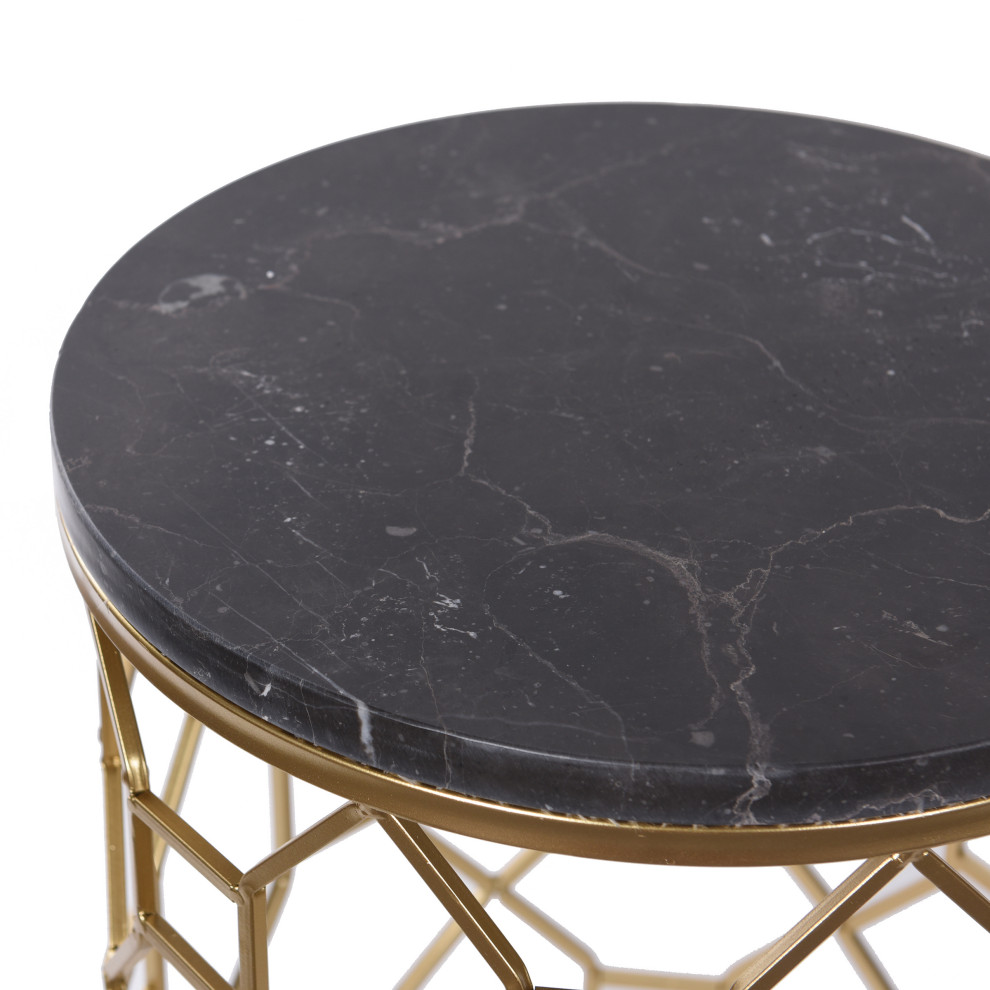 Round Marble Side Tables Light Brown Marble Top Gold  2 Piece Set   Contemporary   Coffee Table Sets   by Buildcom  Houzz