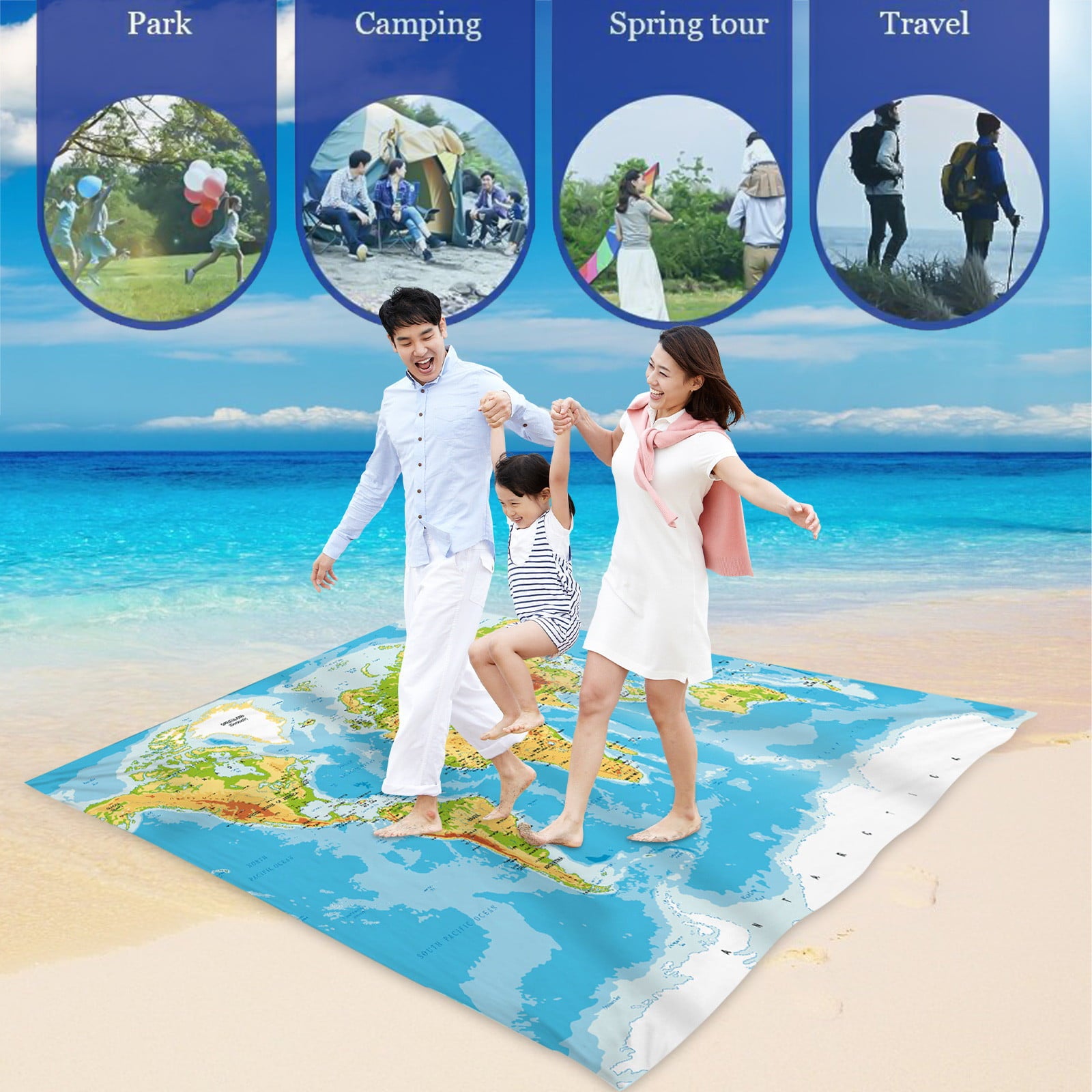 VKEKIEO Beach Blanket Waterproof Sandproof Camping Blankets Beach Blanket Sand Proof Mat，Suitable for camping，beach，outing，84.65