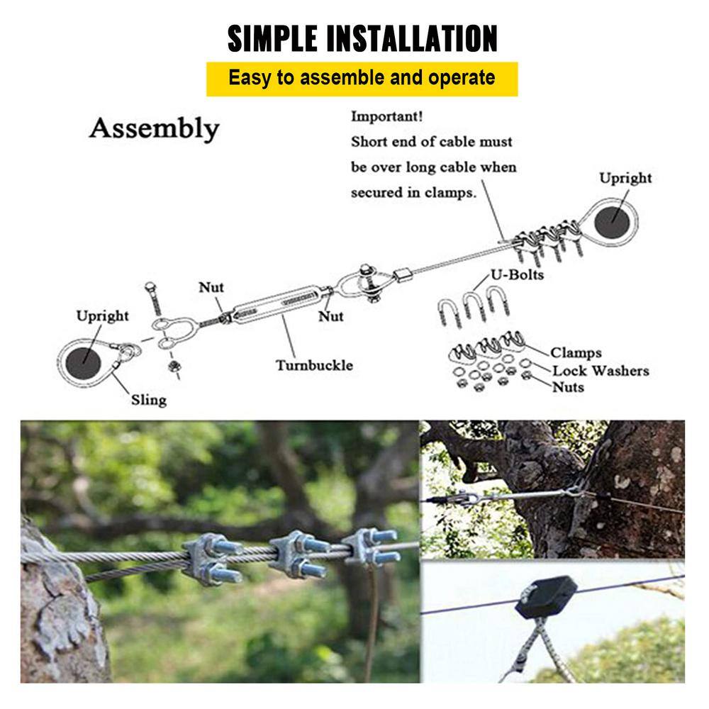 VEVOR 80 ft. Zip Line Kit Kids Adult Zip Line Trolley Slackers with Seat and Handle Heart Shaped Trolley for Backyard YDSLS80FTGREEN001V0