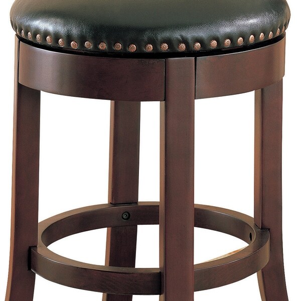 Round Wooden Counter Height Stool with Upholstered Seat， Brown， Set of 2 - 24 H x 19 W x 19 L Inches