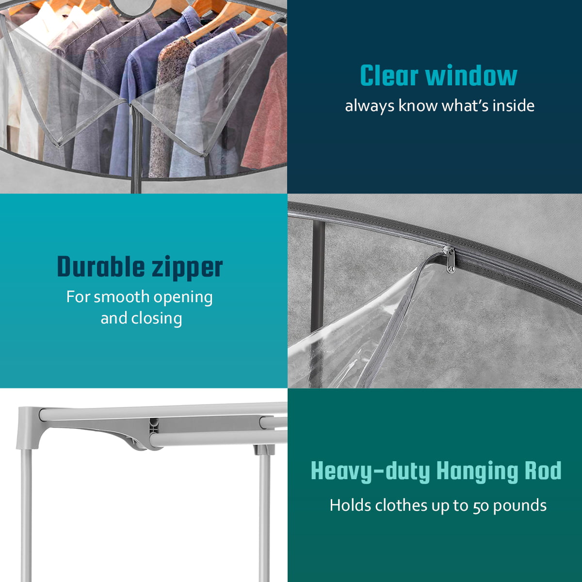 Portable Wardrobe Clothes Storage Closet - Hanging Rack - 60"W -Grey - Non Woven Material