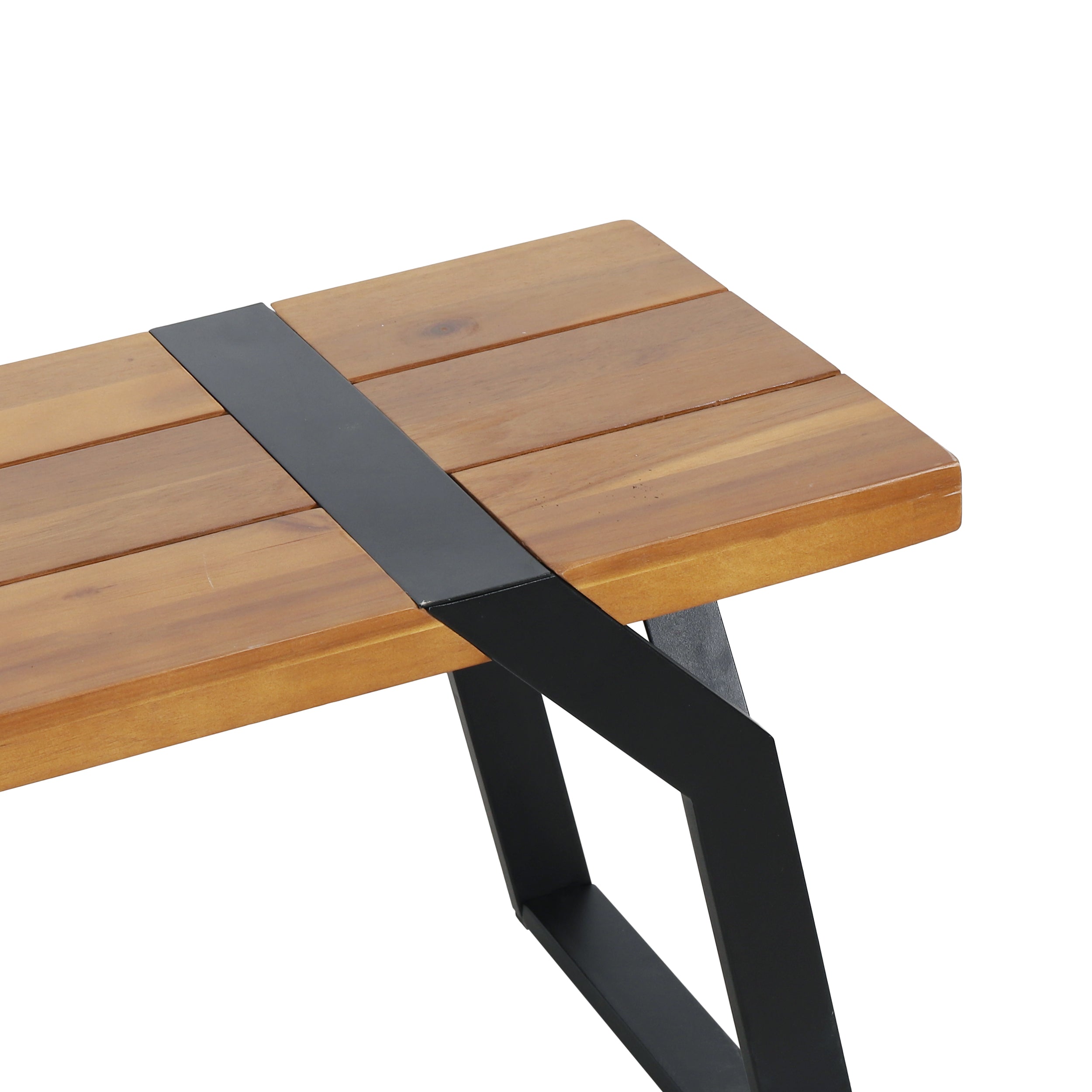 Pepple Outdoor Acacia Wood Dining Bench, Teak and Black