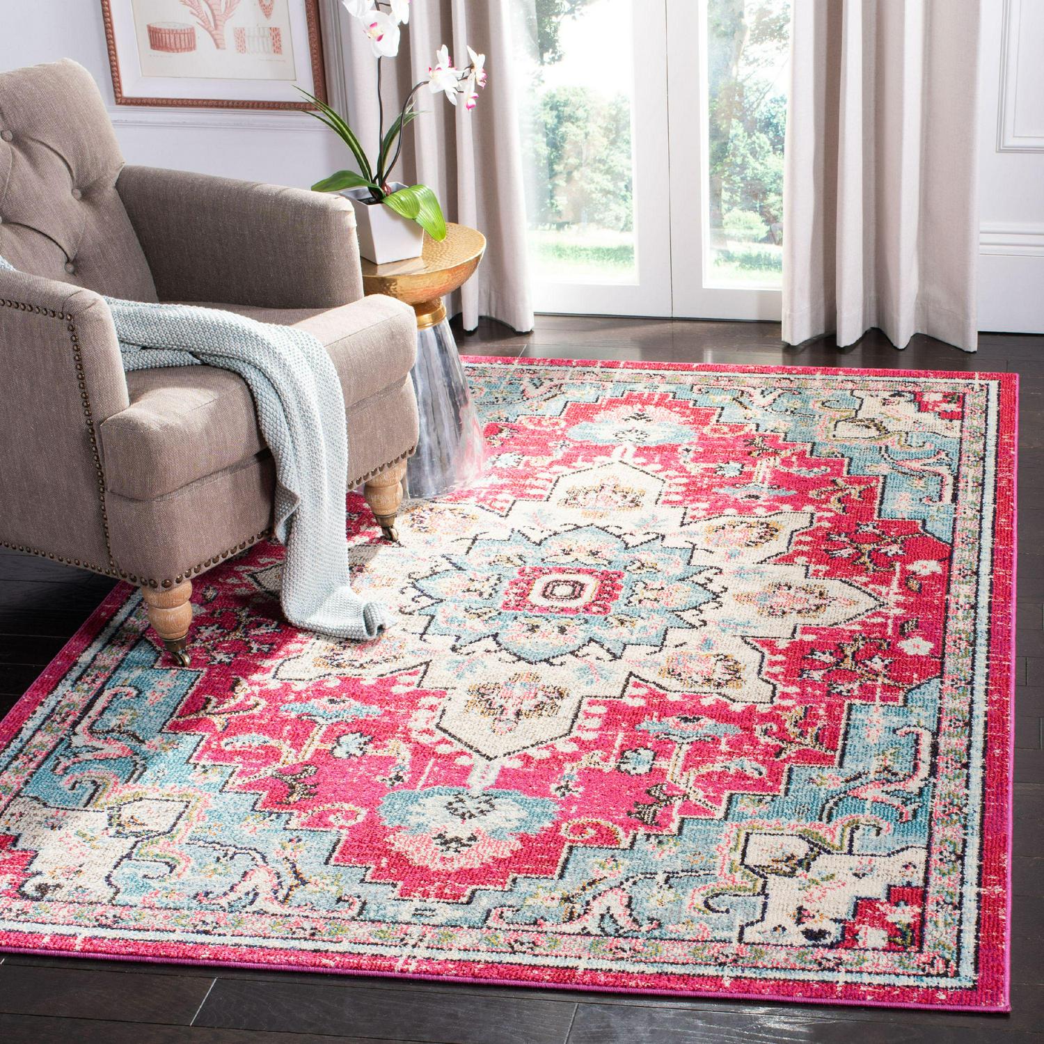 SAFAVIEH Madison Dalia Vintage Traditional Area Rug， Fuchsia/Blue， 53 x 76