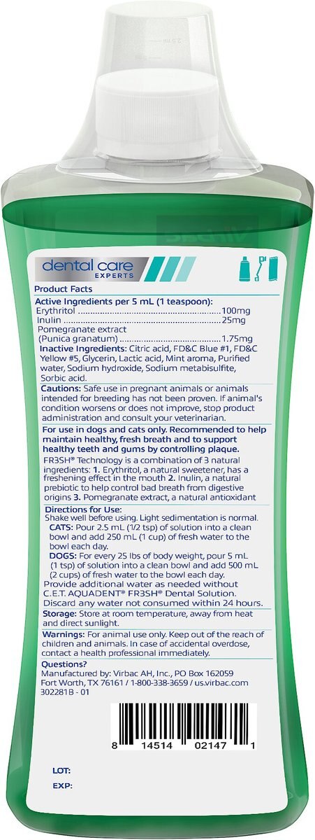 Virbac C.E.T. Aquadent Fr3sh Dog and Cat Dental Water Additive