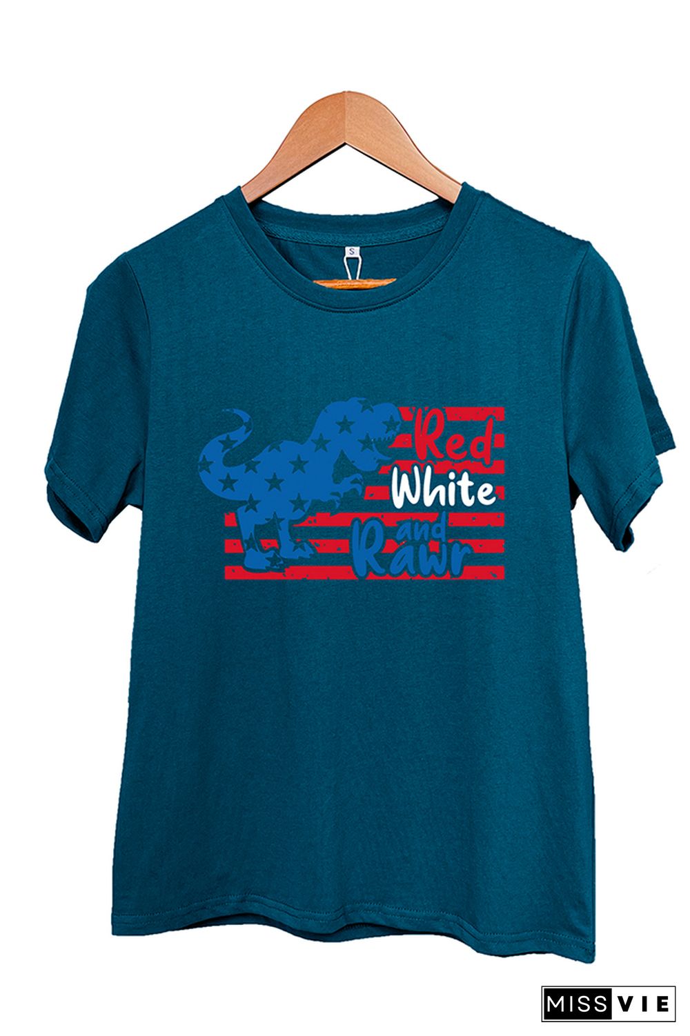 Red White And Rawr Print Summer Graphic Tee Wholesale