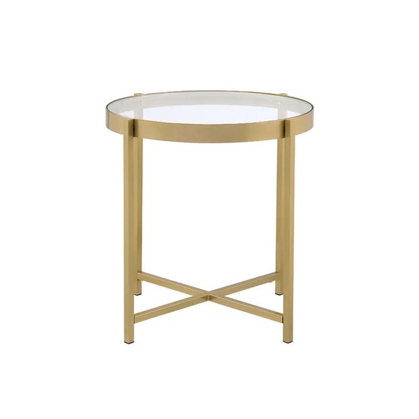 Glass Cross Legs End Table， Side Table