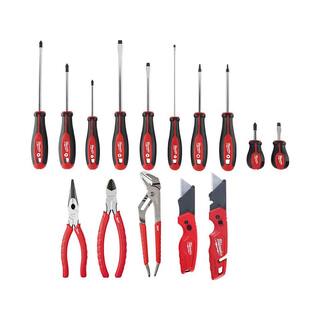 MW Screwdriver Set with Pliers Kit and FASTBACK Folding Utility Knife Set (15-Piece) 48-22-2710-48-22-6331-48-22-1503