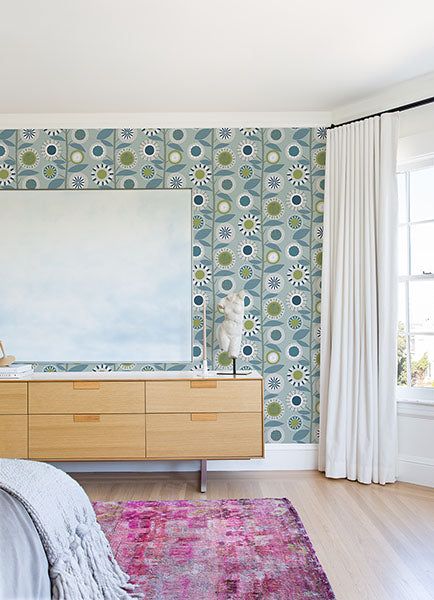 Sisu Light Blue Floral Geometric Wallpaper from Hannah Collection