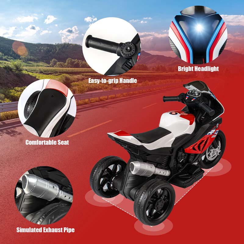 12V Licensed BMW Kids Ride on Motorcycle 3 Wheel Battery Powered Electric Riding Toy Trike with Light & Music