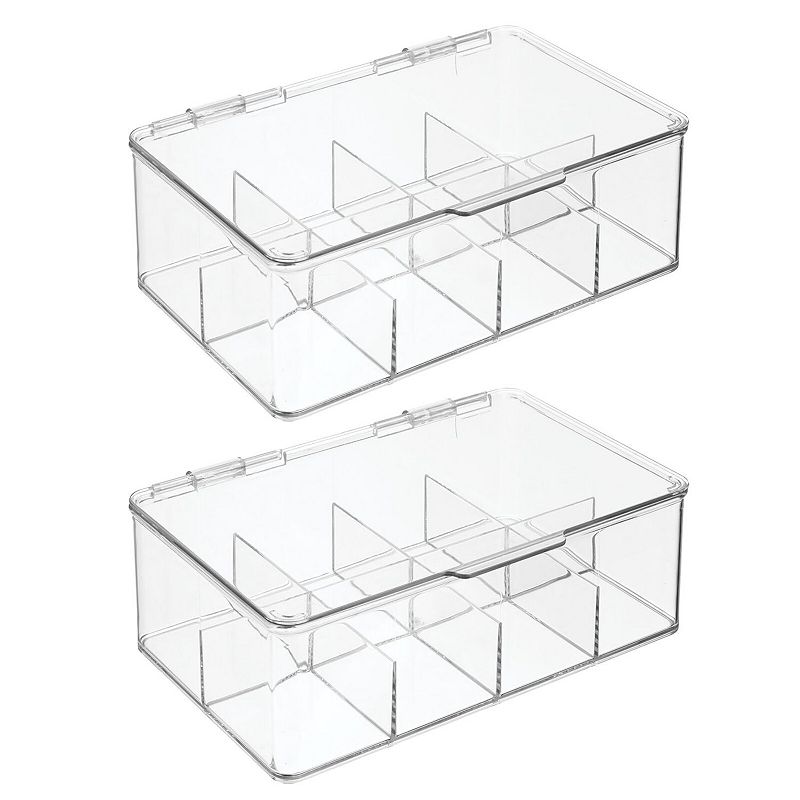 mDesign Plastic Divided First Aid Storage Box Kit with Hinge Lid， 2 Pack - Clear