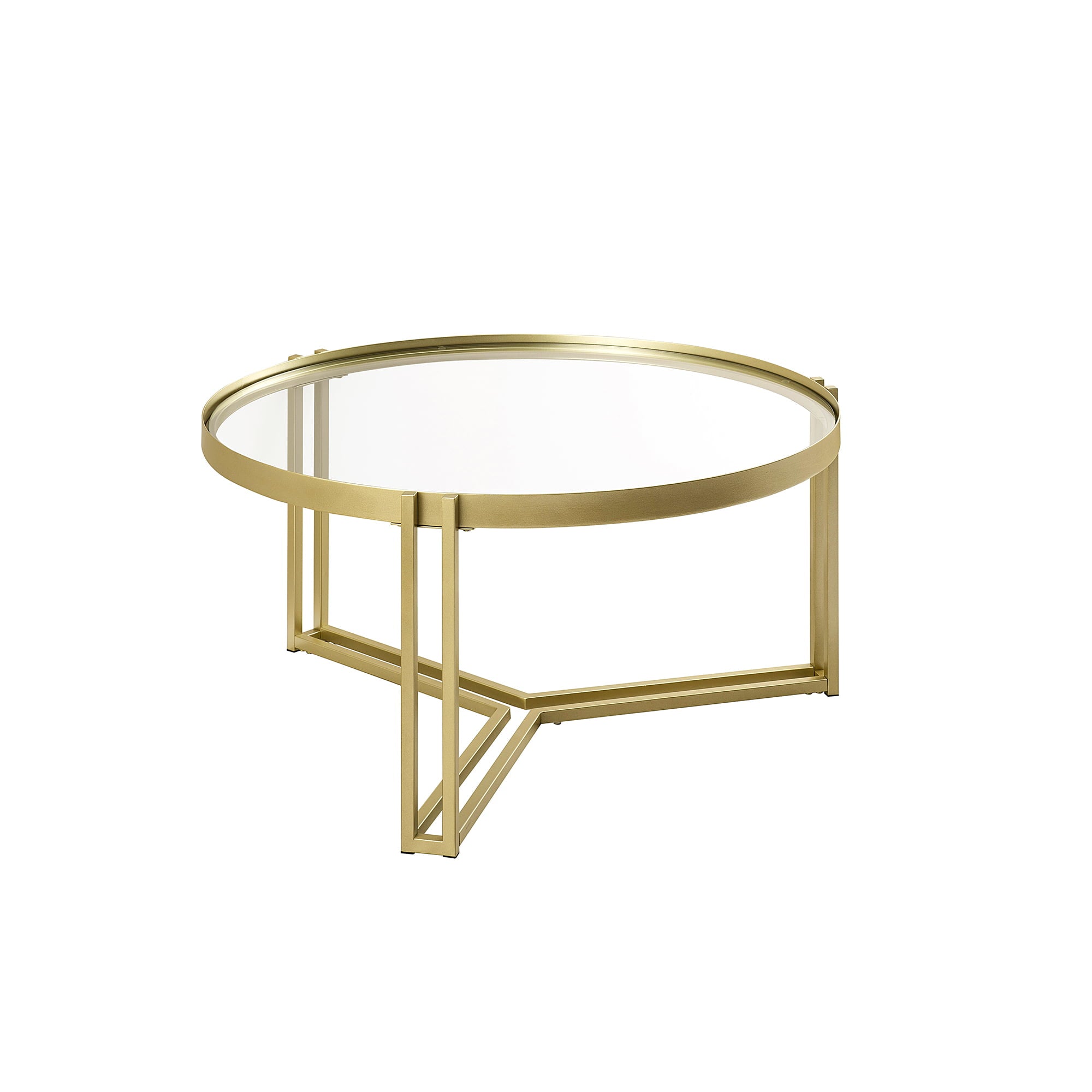 Manor Park Modern Glam Round Glass Coffee Table, Gold