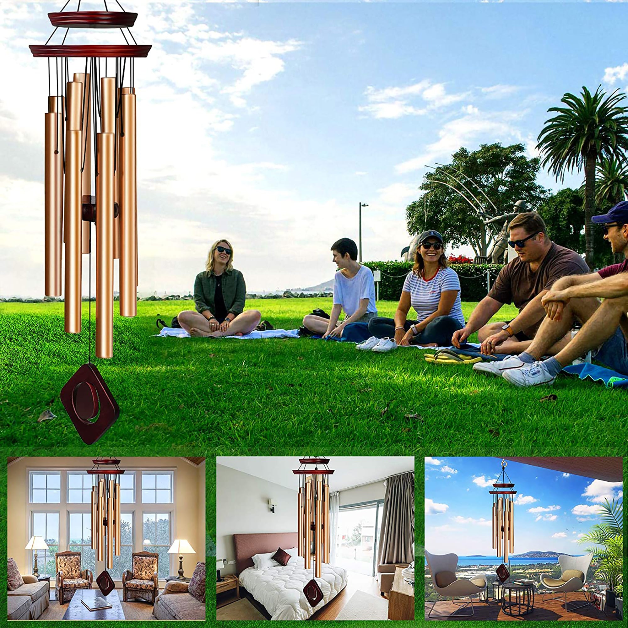 Famiry 38 Inch Wind Chimes for Outside Large Deep Tone， Memorial Wind Chimes with 8 Tubes and Hook， for Outside， Garden， Patio， Home Decor