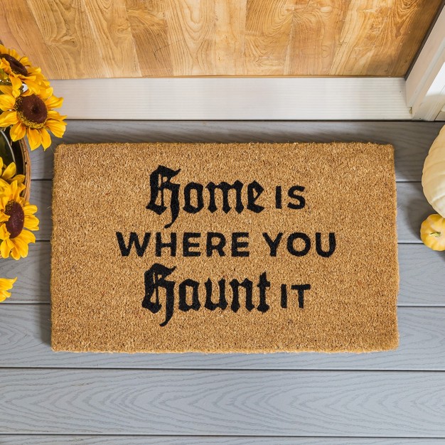 Evergreen 16 X 28 Inches Home Is Where You Haunt It Door Mat Non slip Rubber Backing Dirt Catching Natural Coir Indoor And Outdoor Home Decor