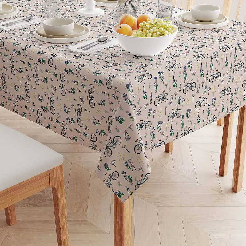 Square Tablecloth， 100% Polyester， 54x54， Bike Ride in Flowers