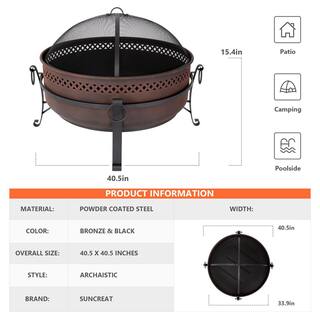 Atesun Outdoor Patio Fire Pit with Mesh Spark Screen 34