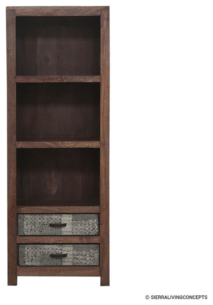 Rustic Solid Wood 2 Drawer 3 Shelf Bookcase   Transitional   Bookcases   by Sierra Living Concepts Inc  Houzz