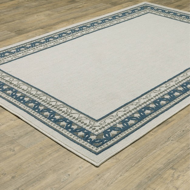 Trinity Classic Border Patio Area Rug Beige blue Captiv8e Designs