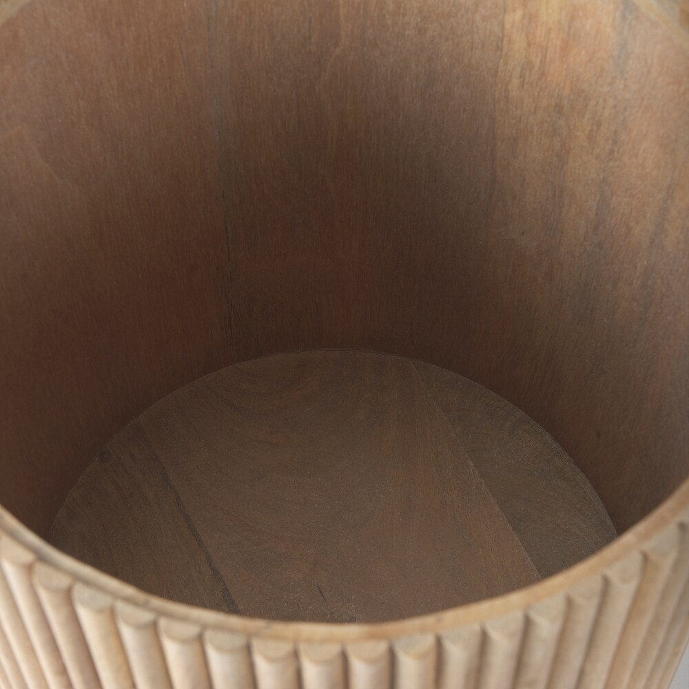 Terra Dark Brown Solid Wood Fluted Round Side Table