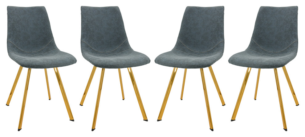 Markley Modern Leather Dining Chair  Gold Legs Set of 4  Peacock Blue  MCG18BU4   Contemporary   Dining Chairs   by Kolibri Decor  Houzz