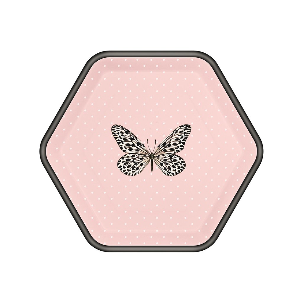 Hallmark  Butterfly on Pink Hexagonal Dessert Plates, Set of 8