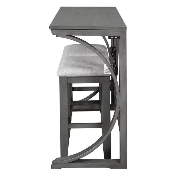 Counter Height Dining Table Set with USB Port and Upholstered Stools