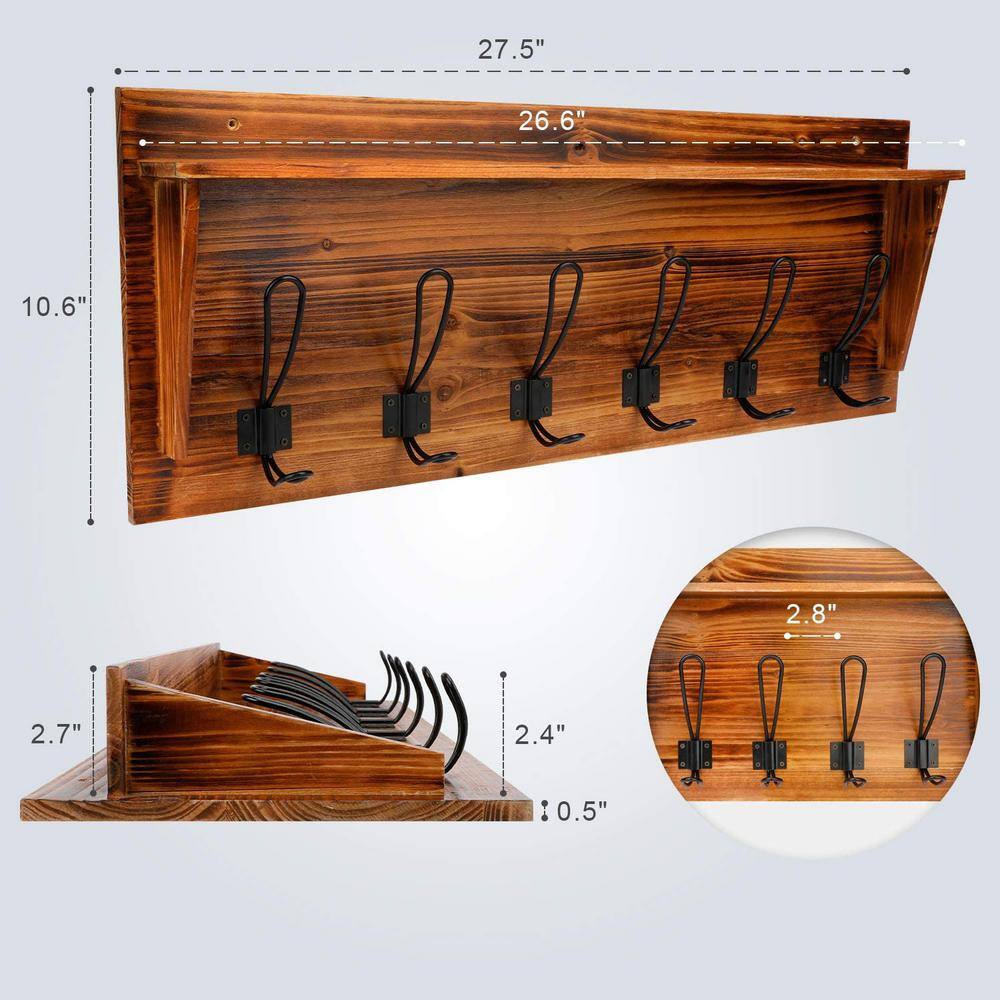 Worth Garden 27.5 in. L Rustic Wood Coat Wall Hanger with a Shelf K508A00