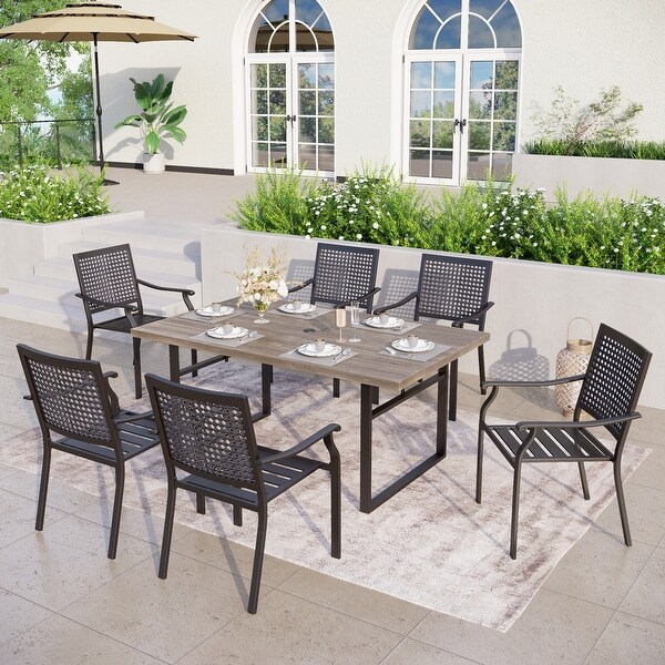 7Piece Patio Ecoating Dining Set of 6 Stackable Chairs and 1 Metal Dining Table