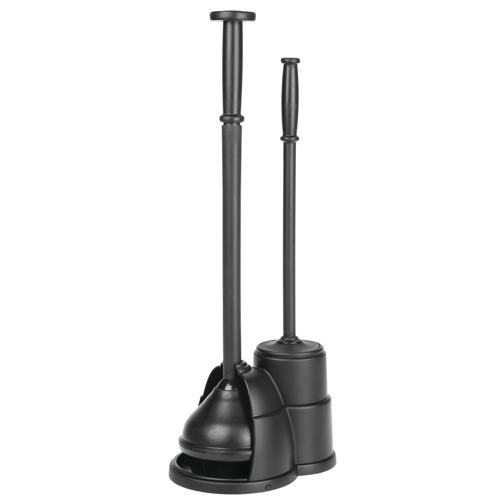 mDesign Plunger and Brush Set for Toilet Bowl - Hidden， Modern Toilet Brush and Plunger Set with Caddy - Brush Cleaner and Plunger Combo with Holder for Bathroom - Hyde Collection - Black