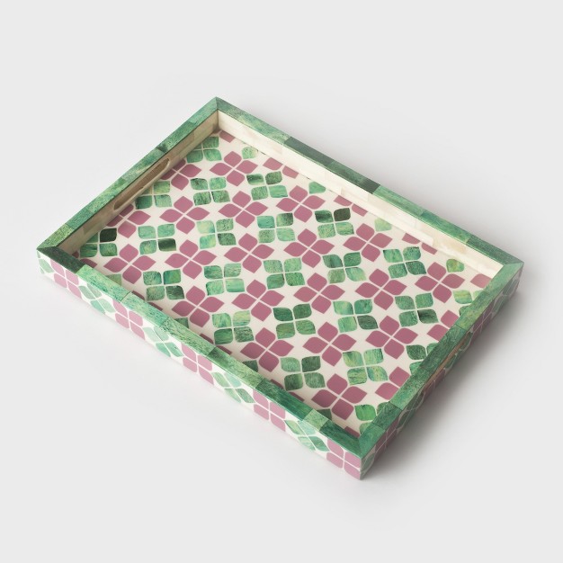 Mela Artisans Orchid Large Tray In Pink amp Green